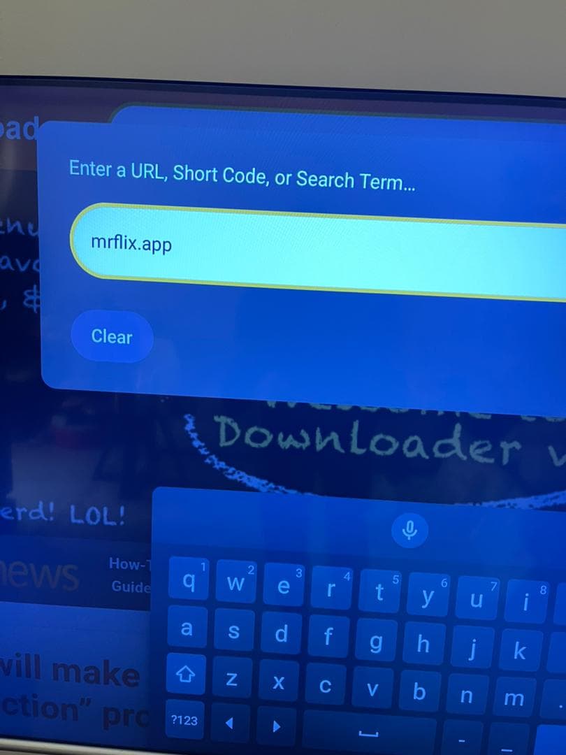 Downloader app with the Movo Kids website address typed in